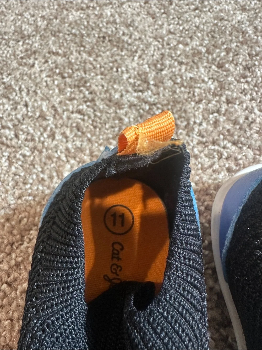 Cat & Jack Black Knit Slip-On Sneakers with Orange Pull Tabs